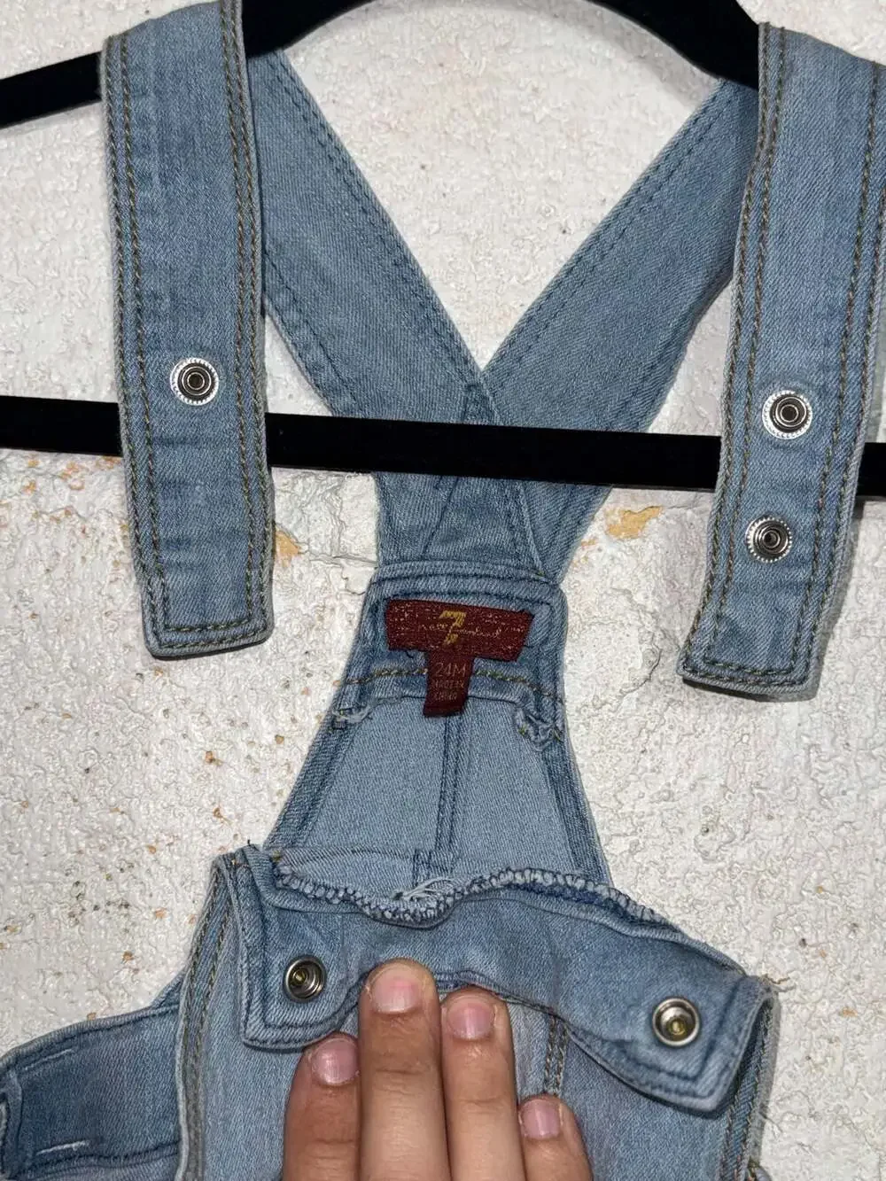 7 For All Mankind Toddler Girls Denim Shortalls with Floral Belt, Size 24M
